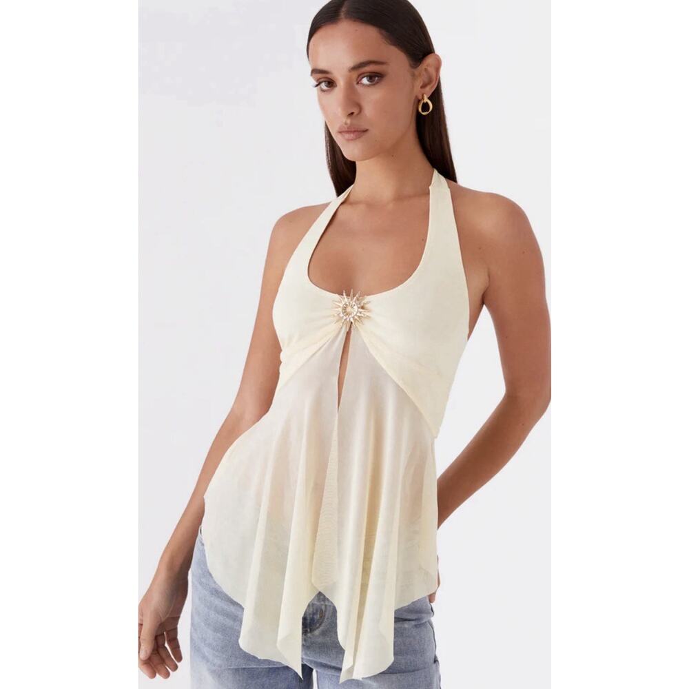 Peppermayo SunbeamMesh Halter Top Gold Sun Detail
